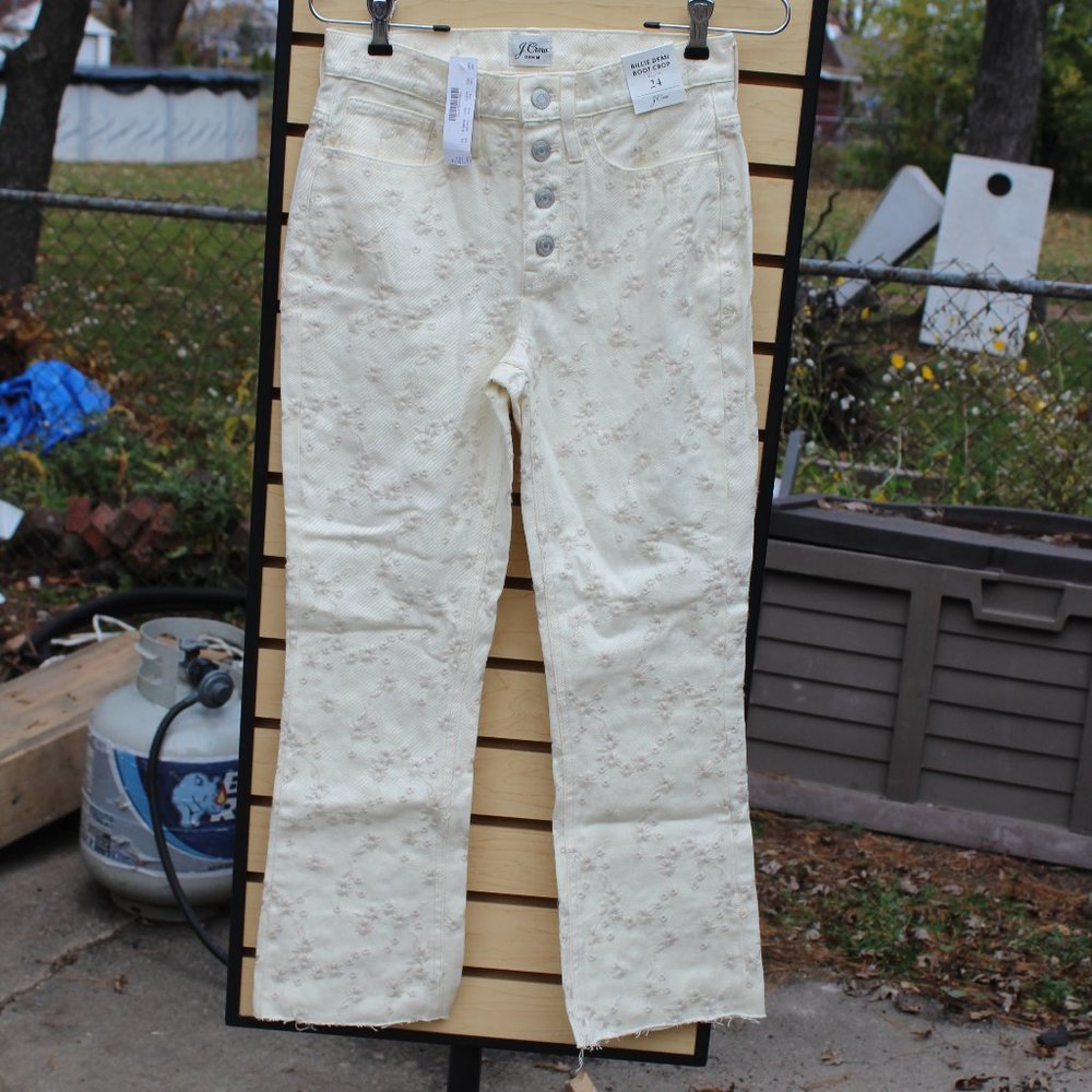 J Crew Billie Demi Boot Crop Pants - Ivory - Size 24